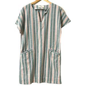 Birds of Paradis Women's A-line Dress Green Striped Short Sleeve Size L Pocket